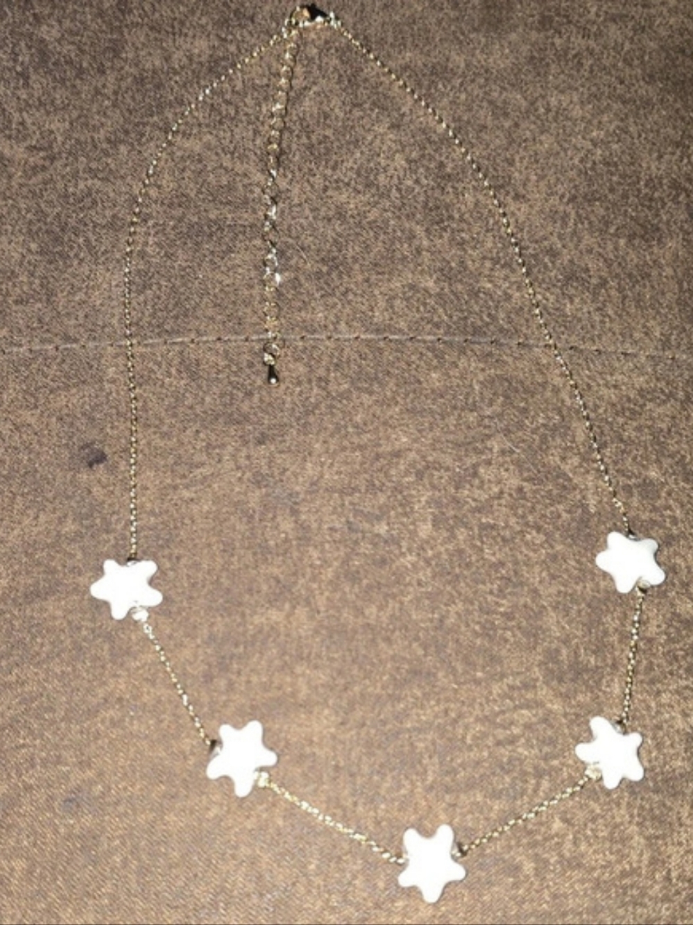 NWOT Gold Over Sterling Silver White Star Station Necklace 16-20"